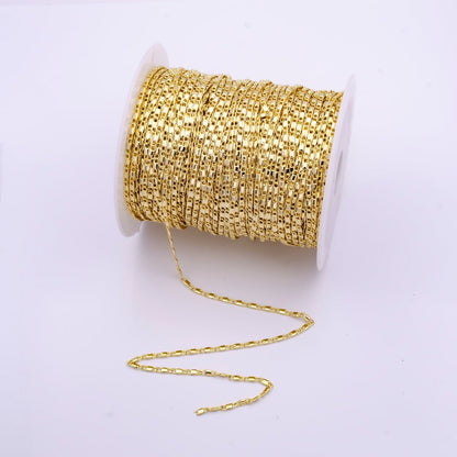 24K Gold Filled Flat Bar Unique Chain, 3mm Unique Lock Chain By Yard, For Necklace, Bracelet, Anklet Supply Component | ROLL-266 ROLL-822