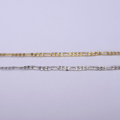 24K Gold Filled Flat Figaro Chain, Dainty 2mm Unfinished Chain in Gold &amp; Silver For Jewelry Making | ROLL-670, ROLL-671 Clearnce Pricing