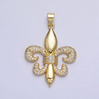 24K Gold Filled Fleur de Lis Iris New Orleans French Iris Symbol Micro Paved CZ Pendant | AA345