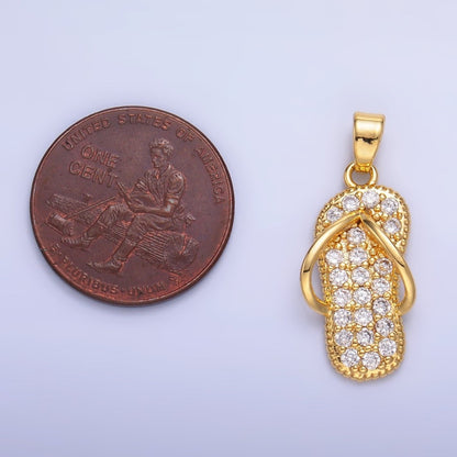 24K Gold Filled Flip Flops Sandal Micro Paved CZ Pendant | AA1420