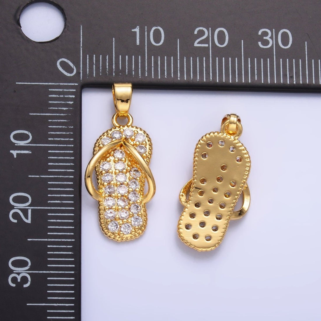 24K Gold Filled Flip Flops Sandal Micro Paved CZ Pendant | AA1420