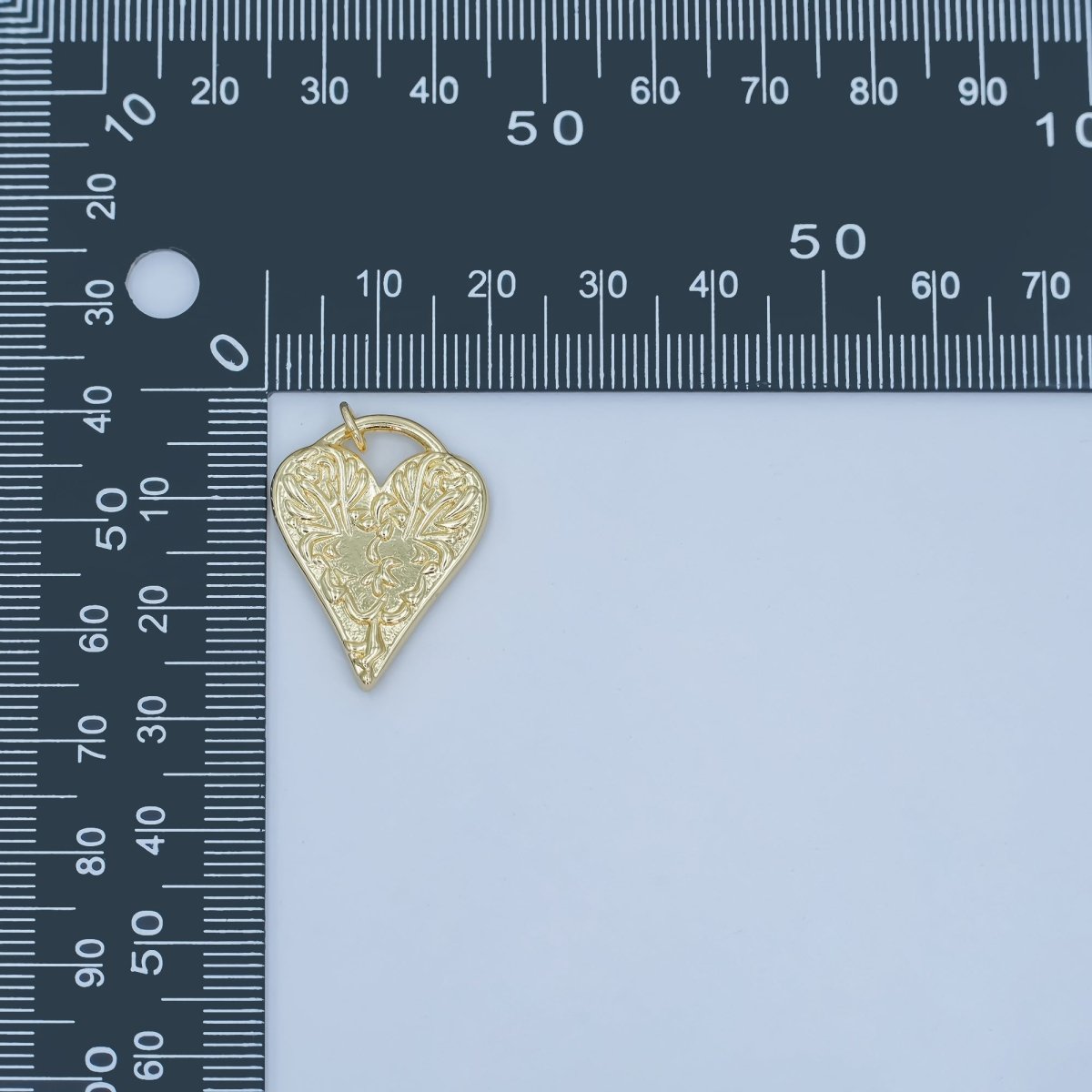 24K Gold Filled Floral Geometric Heart Padlock Charm | N119
