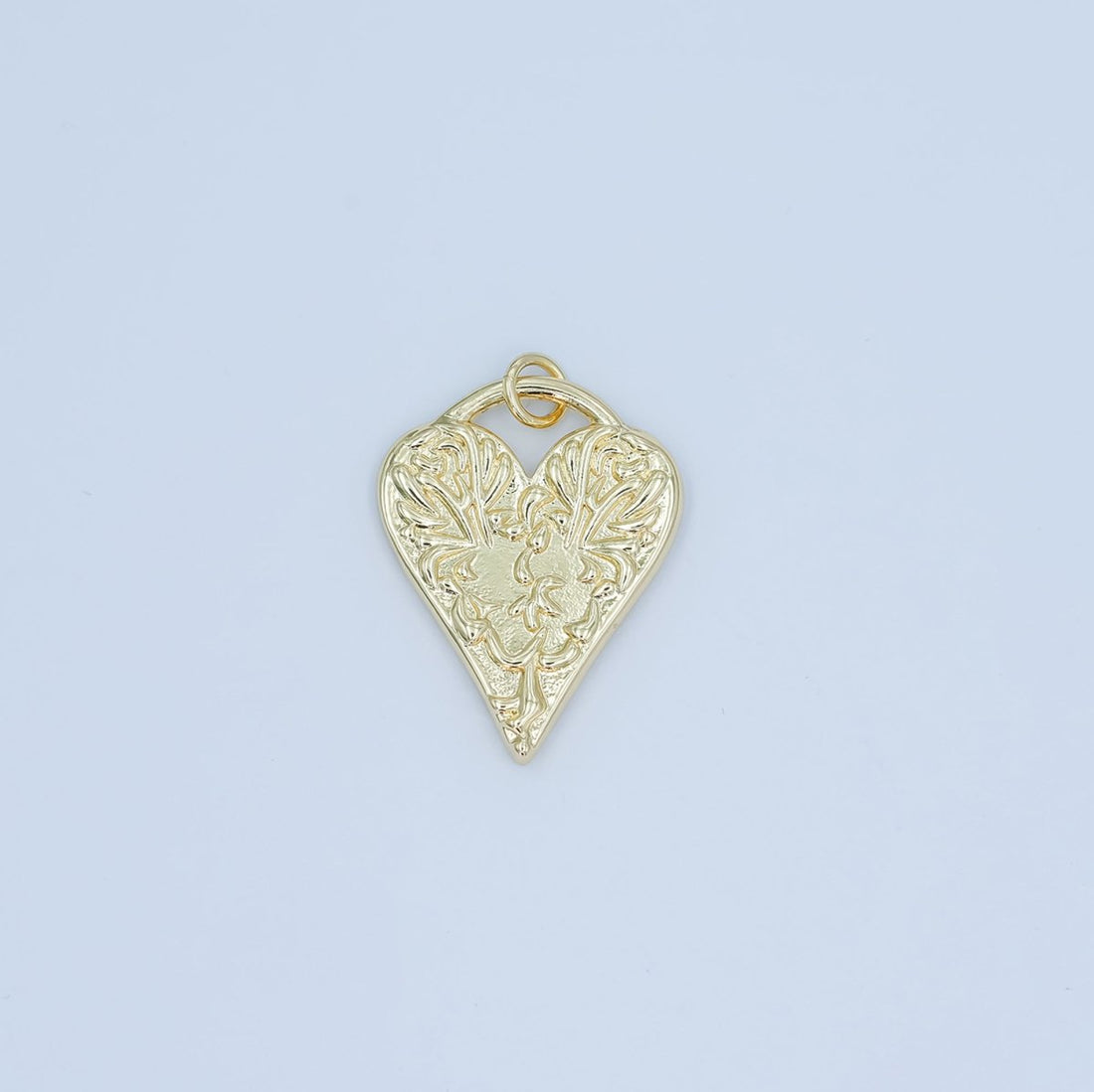 24K Gold Filled Floral Geometric Heart Padlock Charm | N119