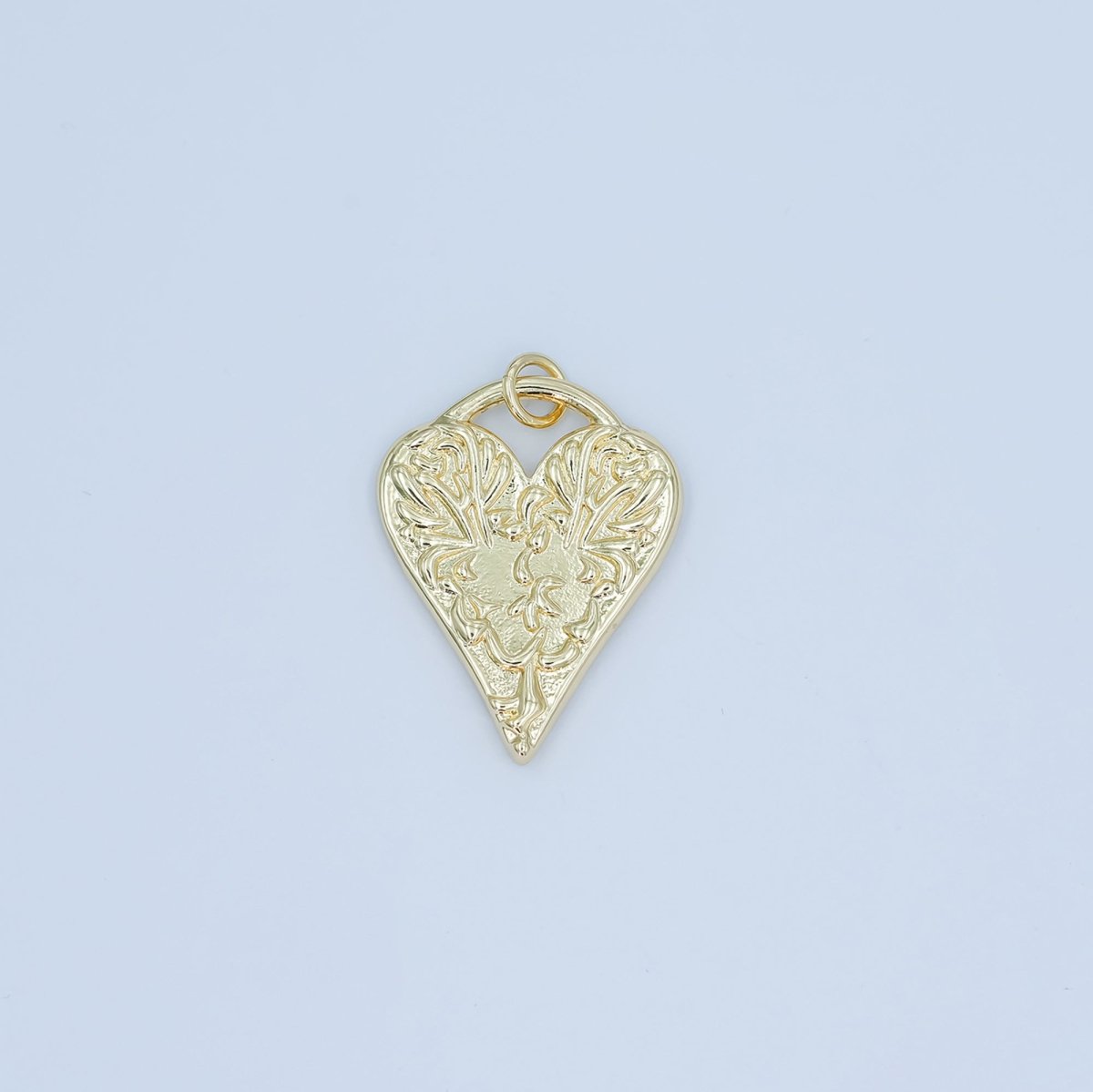 24K Gold Filled Floral Geometric Heart Padlock Charm | N119