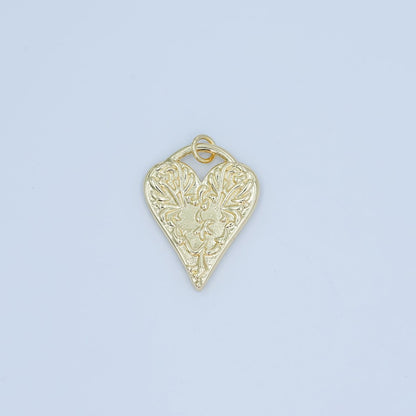 24K Gold Filled Floral Geometric Heart Padlock Charm | N119