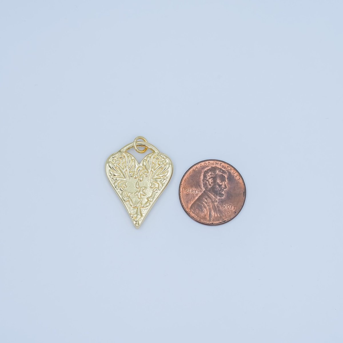 24K Gold Filled Floral Geometric Heart Padlock Charm | N119