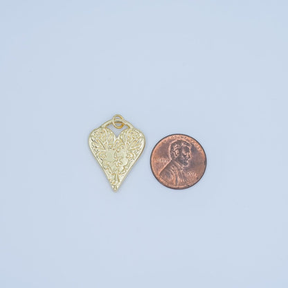 24K Gold Filled Floral Geometric Heart Padlock Charm | N119