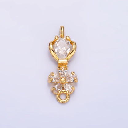 24K Gold Filled 19.5mm Flower Geometric CZ Connector in Gold &amp; Silver | Y002
