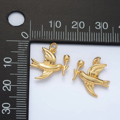 24K Gold Filled Flower Dove Bird Mini Charm | AC139
