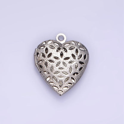 24K Gold Filled Flower Filigree Dotted Heart Locket in Gold &amp; Silver | D399