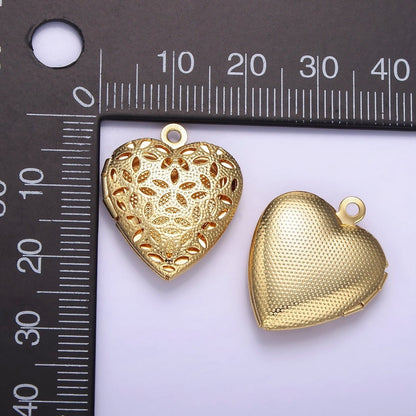 24K Gold Filled Flower Filigree Dotted Heart Locket in Gold &amp; Silver | D399