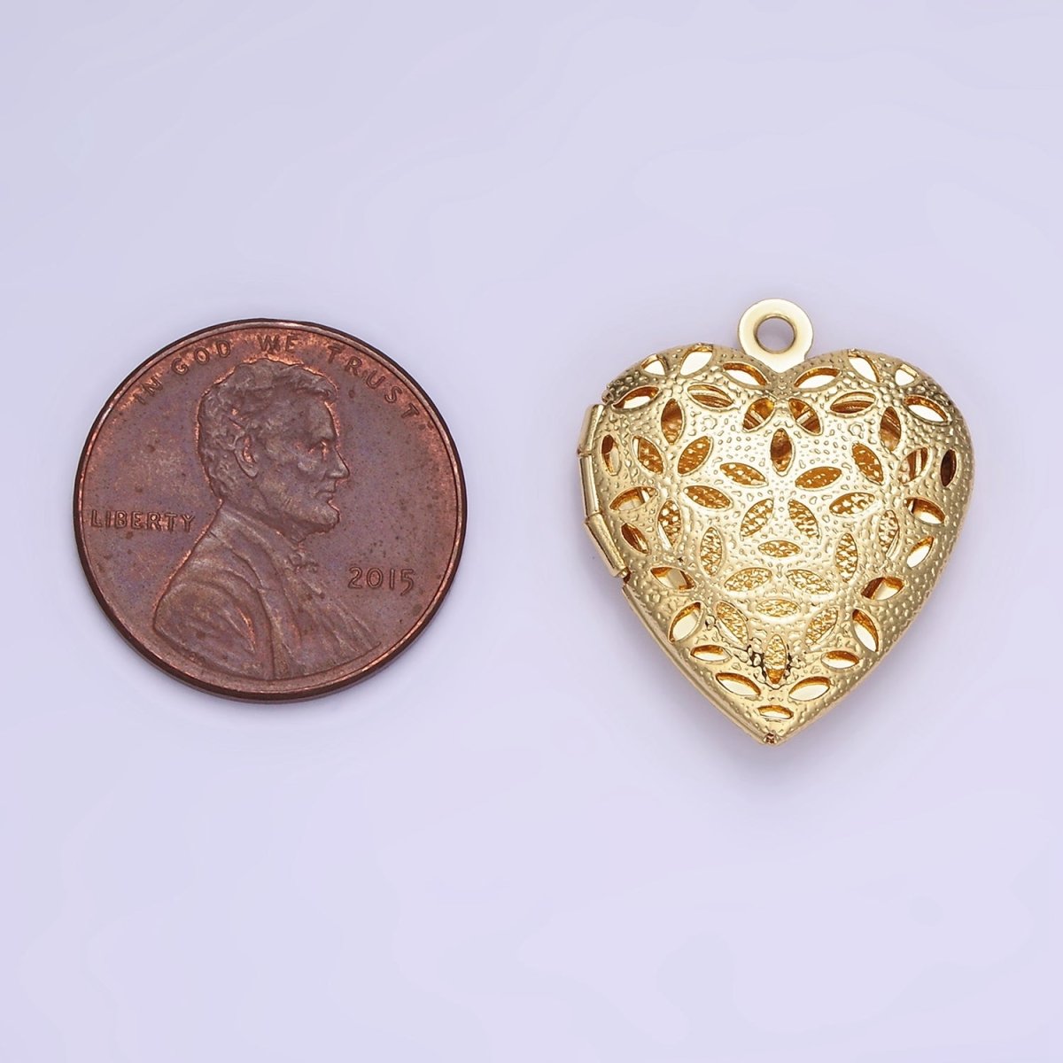 24K Gold Filled Flower Filigree Dotted Heart Locket in Gold &amp; Silver | D399