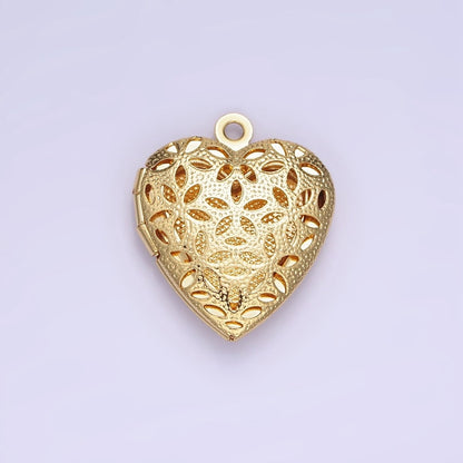 24K Gold Filled Flower Filigree Dotted Heart Locket in Gold &amp; Silver | D399