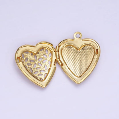 24K Gold Filled Flower Filigree Dotted Heart Locket in Gold &amp; Silver | D399