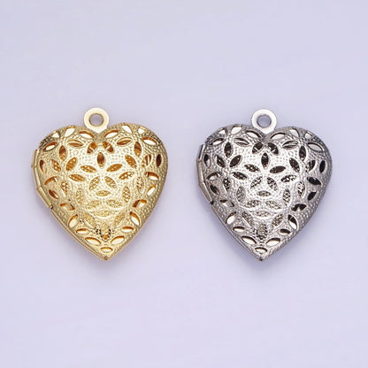24K Gold Filled Flower Filigree Dotted Heart Locket in Gold &amp; Silver | D399