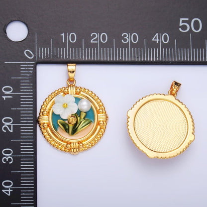24K Gold Filled Flower Plant Shell Pearl Enamel Pendant | AA1076