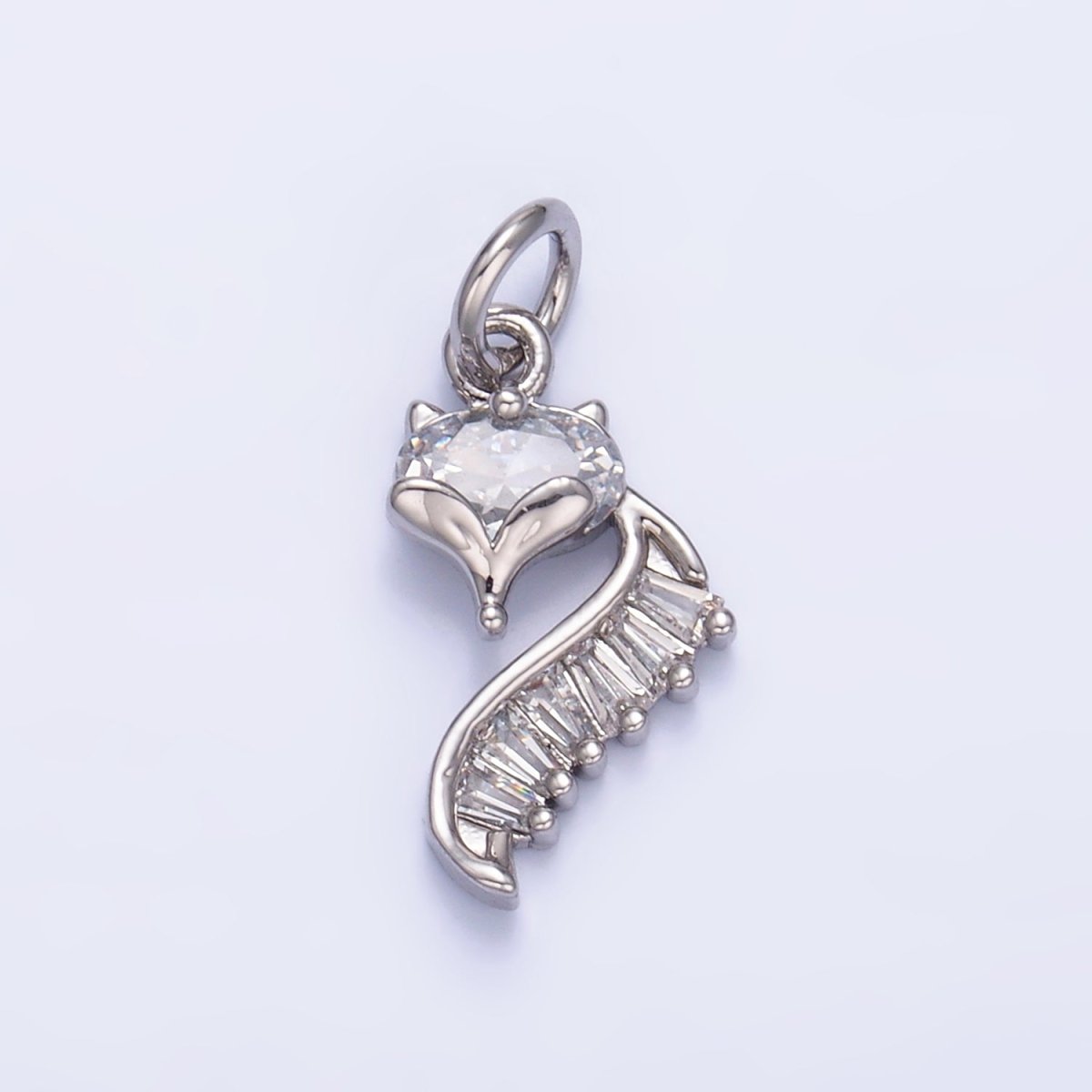 24K Gold Filled Fox Cat Baguette CZ Curve Silhouette Charm in Gold &amp; Silver | W447