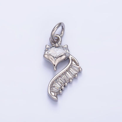 24K Gold Filled Fox Cat Baguette CZ Curve Silhouette Charm in Gold &amp; Silver | W447