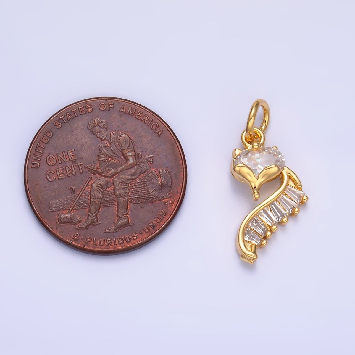 24K Gold Filled Fox Cat Baguette CZ Curve Silhouette Charm in Gold &amp; Silver | W447