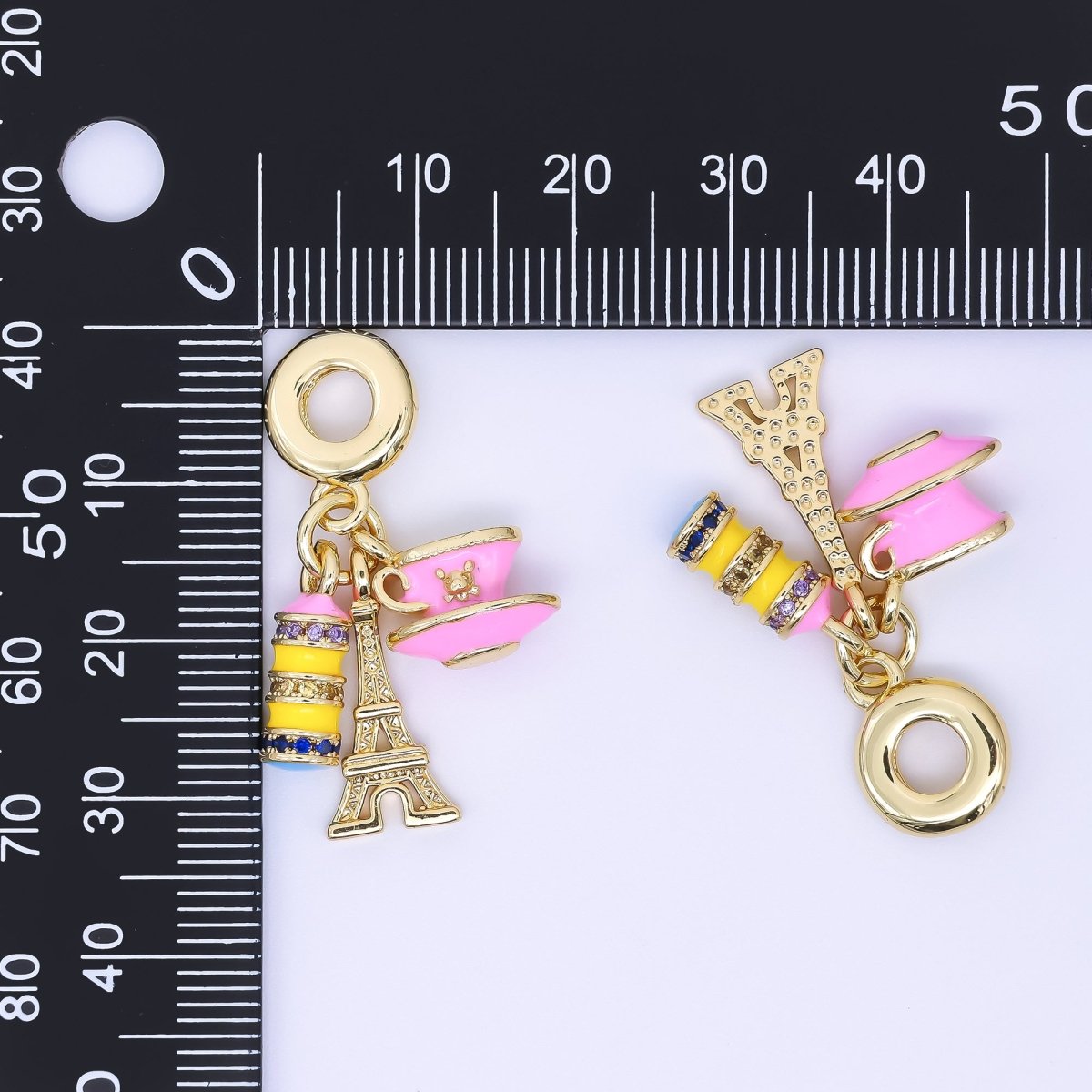 24K Gold Filled French Paris Eiffel Tower Macaroon Coffee Drop Rondelle Charm | AC1633