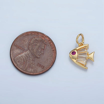 24K Gold Filled Fuchsia Baguette CZ Angel Fish Sea Animal Charm | E739