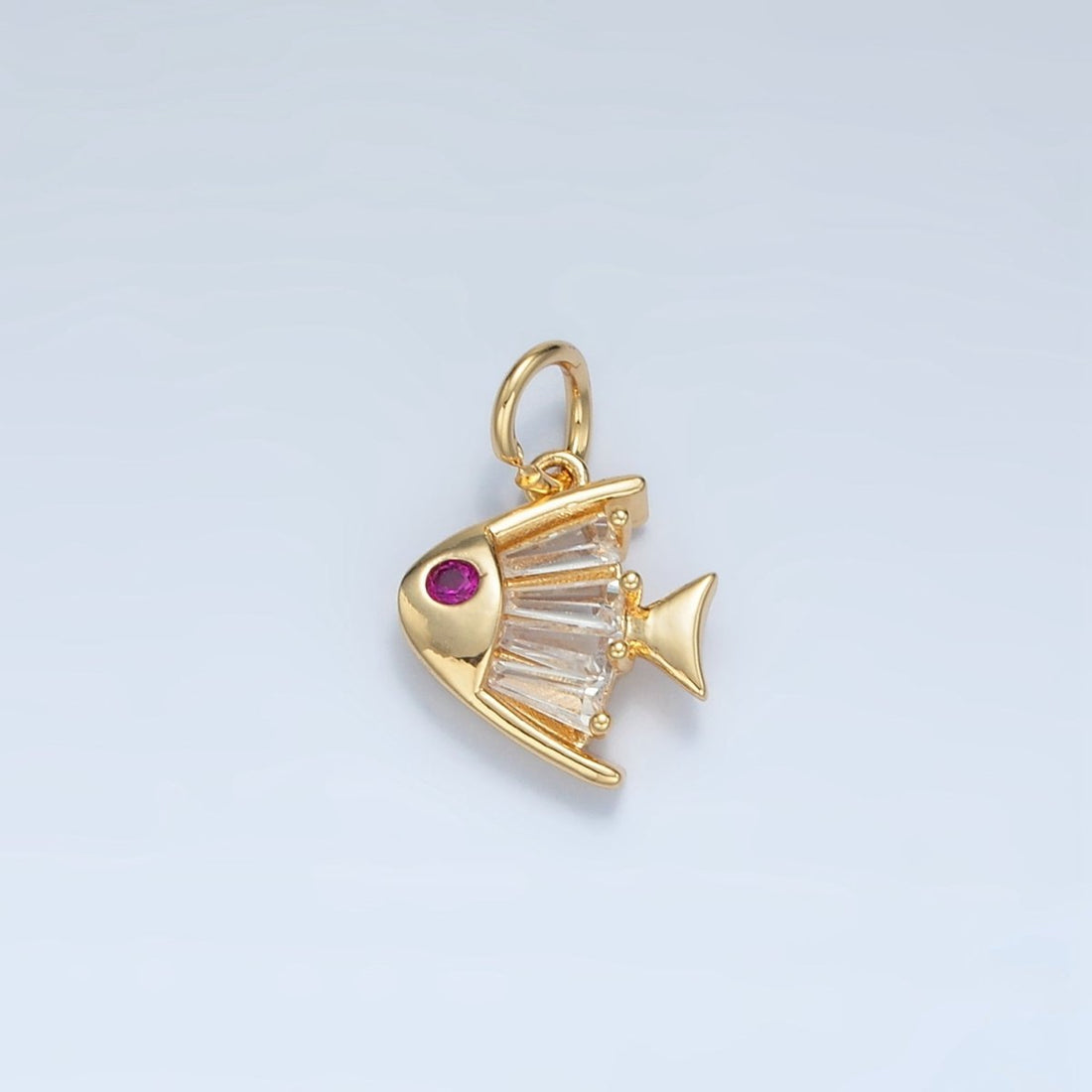 24K Gold Filled Fuchsia Baguette CZ Angel Fish Sea Animal Charm | E739
