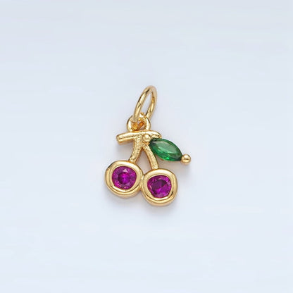 24K Gold Filled Fuchsia CZ Cherry Fruit Mini Charm | AG870