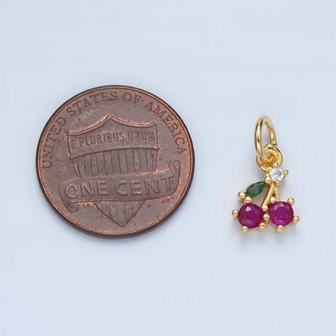 24K Gold Filled Fuchsia CZ Cherry Fruit Mini Charm | N251