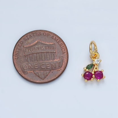 24K Gold Filled Fuchsia CZ Cherry Fruit Mini Charm | N251