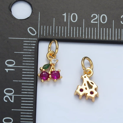 24K Gold Filled Fuchsia CZ Cherry Fruit Mini Charm | N251