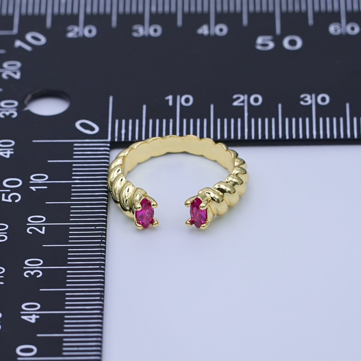 24K Gold Filled Fuchsia CZ Croissant Wrap Ring | O1072
