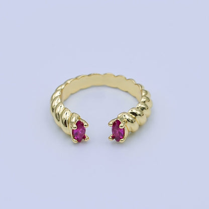 24K Gold Filled Fuchsia CZ Croissant Wrap Ring | O1072