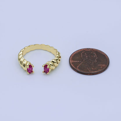 24K Gold Filled Fuchsia CZ Croissant Wrap Ring | O1072
