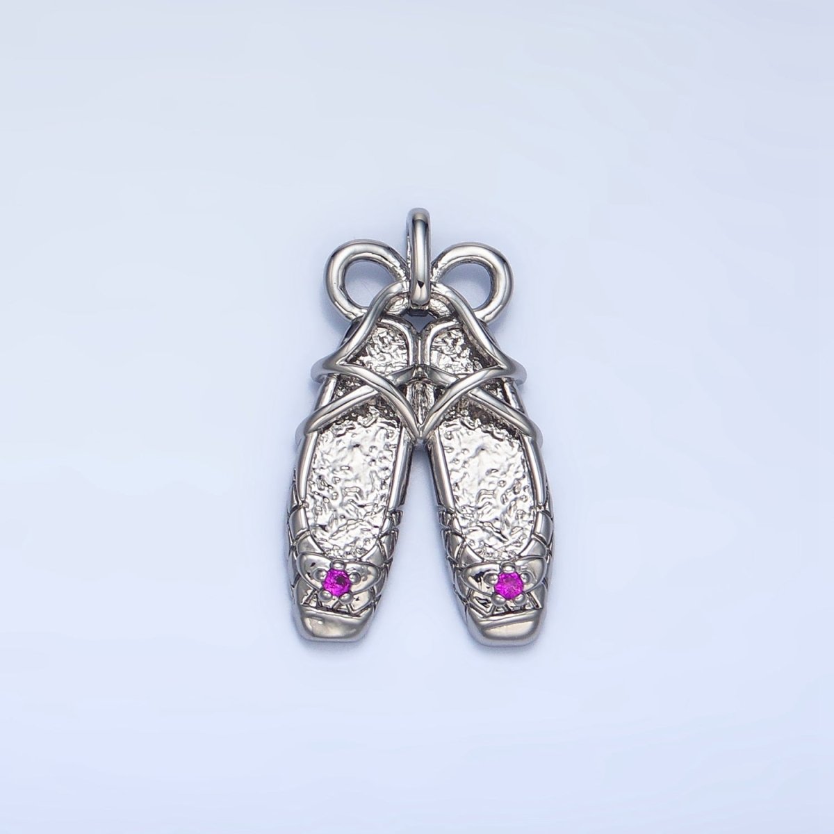 24K Gold Filled Fuchsia CZ Hammered Ribbon Coquette Ballet Dancing Shoes Pendant in Gold &amp; Silver | AA118