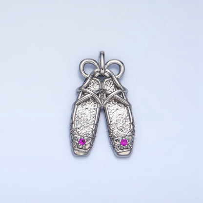 24K Gold Filled Fuchsia CZ Hammered Ribbon Coquette Ballet Dancing Shoes Pendant in Gold &amp; Silver | AA118