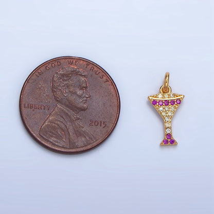 24K Gold Filled Fuchsia Micro Paved CZ Martini Alcohol Drink Charm | X791