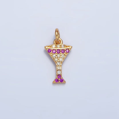 24K Gold Filled Fuchsia Micro Paved CZ Martini Alcohol Drink Charm | X791