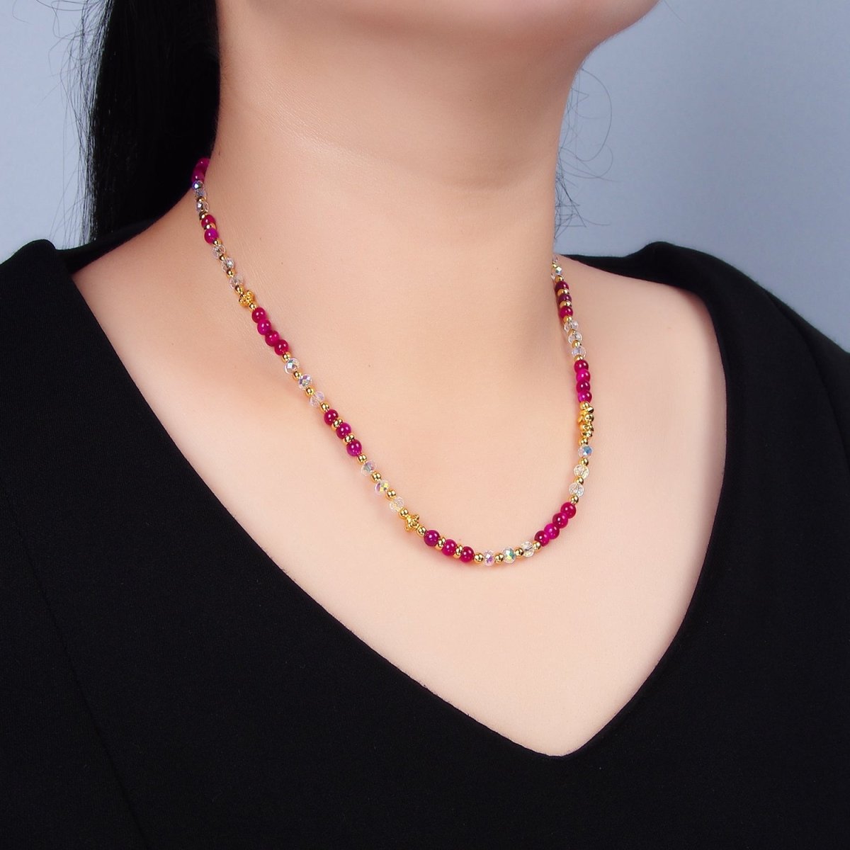 24K Gold Filled Gemstone Multifaceted Bead 16 Inch Necklace | WA-2651 ~ WA-2654