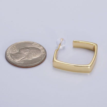 24K Gold Filled Geometric Boxy J-Shaped Hoop Earrings | V034
