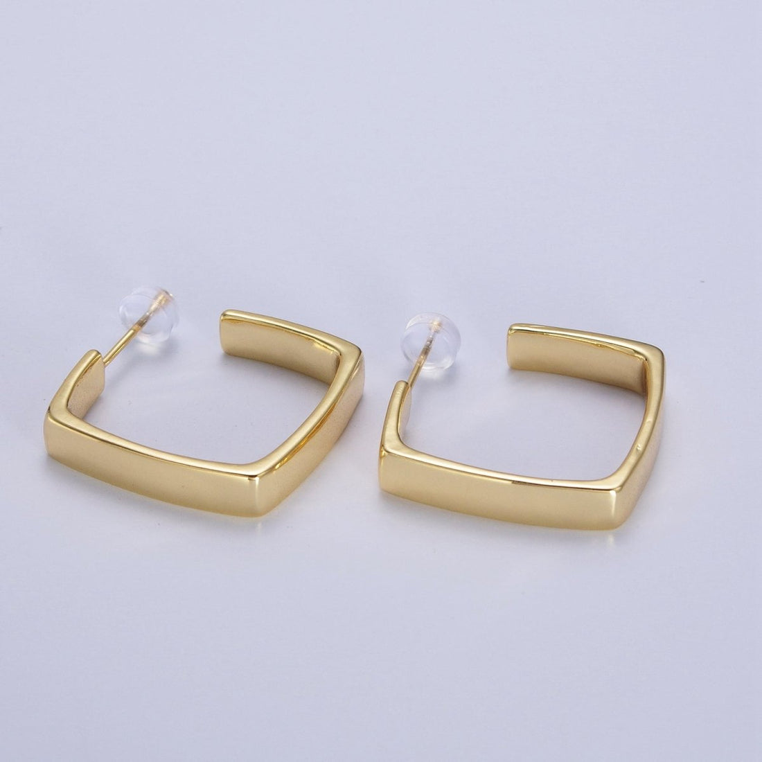 24K Gold Filled Geometric Boxy J-Shaped Hoop Earrings | V034