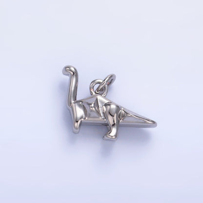 24K Gold Filled Geometric Brachiosaurus Dinosaur 3D Multidimensional Charm in Gold &amp; Silver | W351