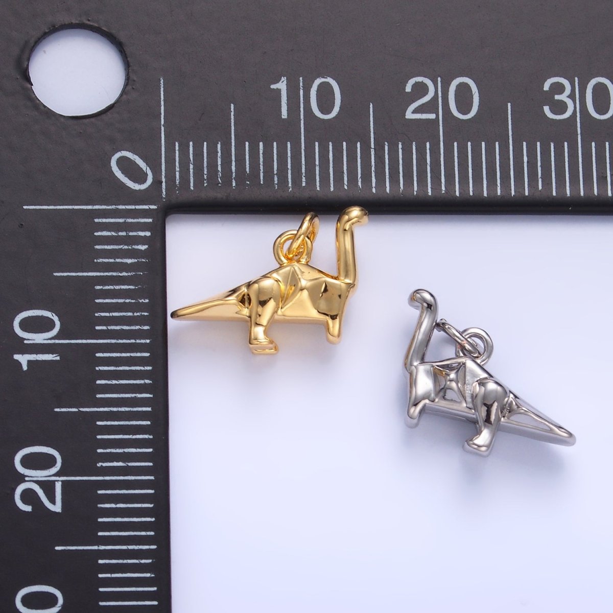 24K Gold Filled Geometric Brachiosaurus Dinosaur 3D Multidimensional Charm in Gold &amp; Silver | W351