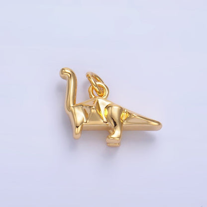 24K Gold Filled Geometric Brachiosaurus Dinosaur 3D Multidimensional Charm in Gold &amp; Silver | W351