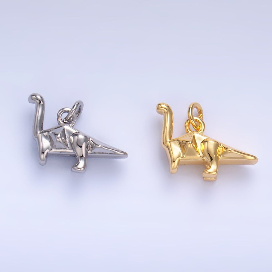 24K Gold Filled Geometric Brachiosaurus Dinosaur 3D Multidimensional Charm in Gold &amp; Silver | W351