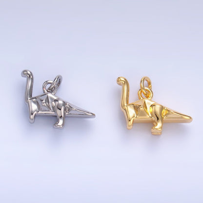 24K Gold Filled Geometric Brachiosaurus Dinosaur 3D Multidimensional Charm in Gold &amp; Silver | W351