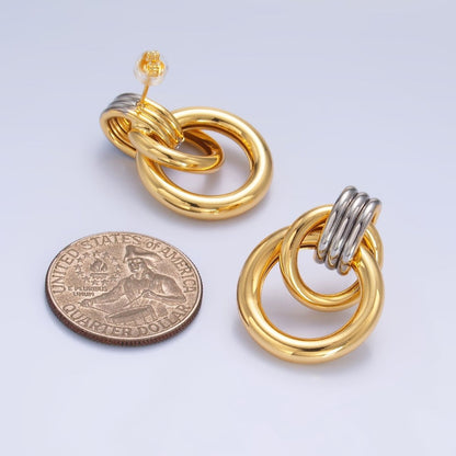 24K Gold Filled Geometric Circular Stud Earrings in Mixed Metal | V249