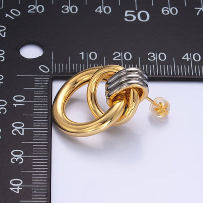 24K Gold Filled Geometric Circular Stud Earrings in Mixed Metal | V249