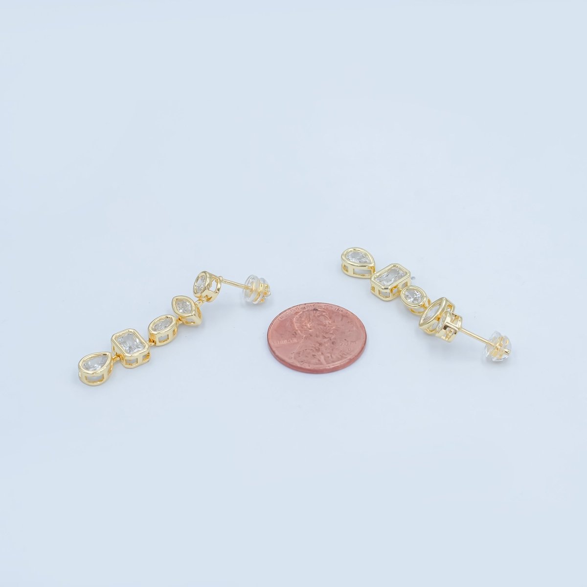 24K Gold Filled 20mm Geometric CZ Bezel Drop Stud Earrings in Gold &amp; Silver | AB678 AB679