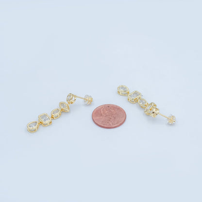 24K Gold Filled 20mm Geometric CZ Bezel Drop Stud Earrings in Gold &amp; Silver | AB678 AB679