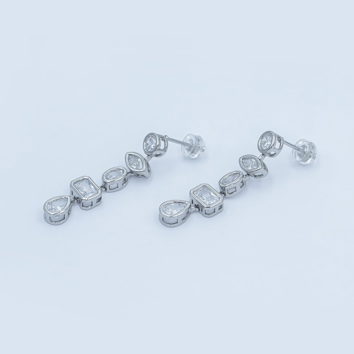 24K Gold Filled 20mm Geometric CZ Bezel Drop Stud Earrings in Gold &amp; Silver | AB678 AB679